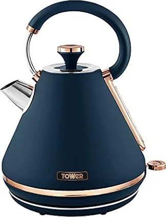 Tower T10044MNB Cavaletto Pyramid Kettle with Fast Boil, Detachable Filter, 1.7 Litre, 3000 W, Midnight Blue and Rose Gold