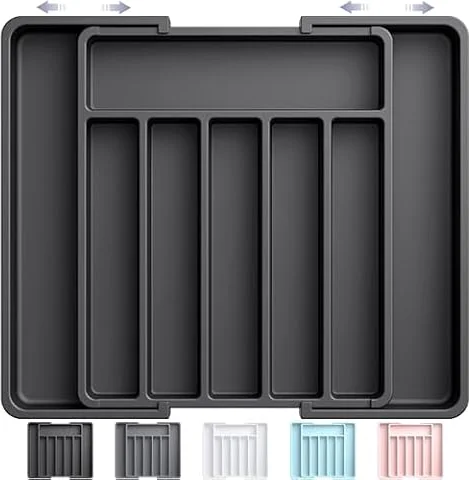 Aujen Cutlery Tray Drawer Organiser Kitchen Storage Black 34x4x50cm