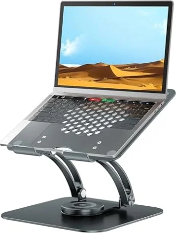 tounee Adjustable Laptop Stand for Desk, Ergonomic Holder with 360° Rotating Base, Portable Aluminum Computer Stand Laptop Riser Compatible with Air, Pro, All Laptop 10-16"-Gray