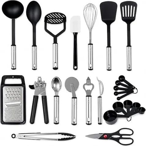 EPISENT Kitchen Utensils Set 25 Piece Cooking Utensil Set | Complete 25-piece kitchen utensil set with stainless steel handles for cooking, baking, serving and everyday kitchen use.