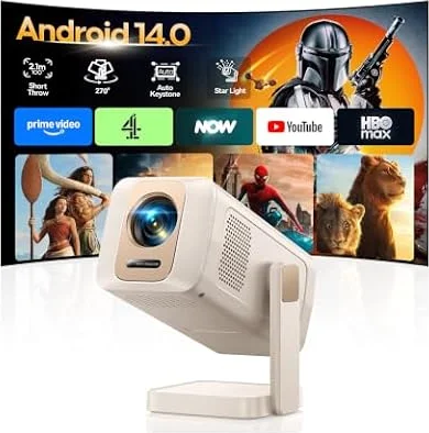 【Built in Apps/Ultra Short Throw】Smart Mini Projector 1080P 4K Supported,WiMiUS S37 Portable with 270° Rotation Stand,Auto Keystone,WiFi 6 Bluetooth 5.4, Home Cinema Projectors for Bedroom,Travel,Gift