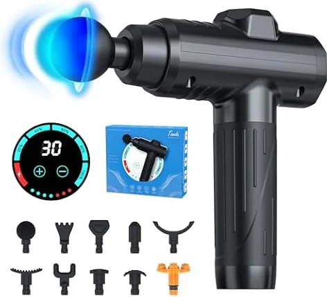 Massage Gun Deep Tissue, Portable Muscle Massage Device with 10 Massage Heads, 2026 Upgraded 30 Speeds Massager with LCD Touch Screen for Body Back Shoulder Muscle Relaxation