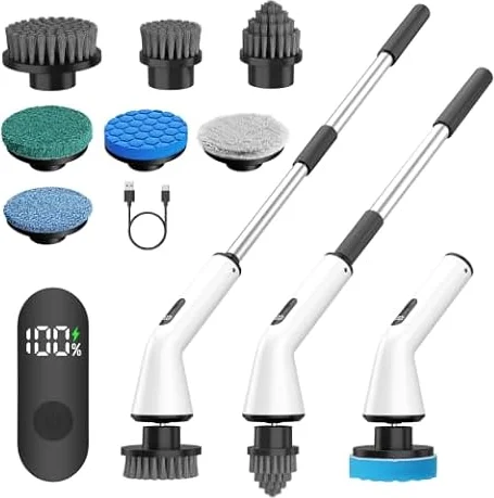 Electric Spin Scrubber with Handle,7-in-1 Cordless Power Scrubber for home | 2 modes,IPX7 Waterproof Power Cleaning Brush for Bathroom & Car,for Shower Tub Tile Grout Floor Kitchen Sink Wheel Cleaning