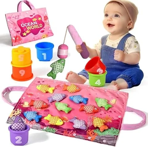 Yitical Montessori Toys for 1 Year Old Boy Girl Gifts, Cloth Fishing Game for Toddler 1-3, Sorting Learning Baby Toys 6-12-18 Months, One Year Old Girl Boy Birthday Gifts