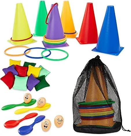 KreativeKraft Kids Games Outdoor Play Equipment for Kids Adults Family Garden Toys Sports Day Kit Egg and Spoon Race Ring Toss Sack Race Bean Bag Snakes and Ladders (4 in 1 Set)