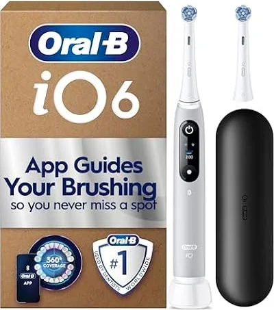 Oral-B iO6 Electric Toothbrush, Grey, with Travel Case and Spare Head | 1 Brush Head, Toothbrush for Adults with Travel Case, Rechargeable Toothbrush, UK 2 Pin Plug