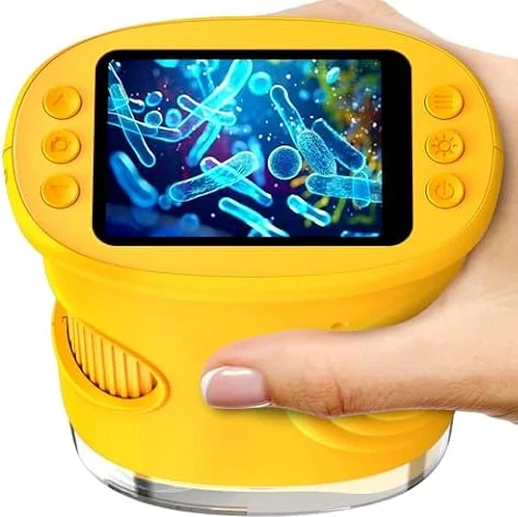 1000X Handheld Digital Microscope for Kids Pocket Magnifying Glass | 2" Screen Portable STEM Toys for Age 5-12+Boy&Girls Birthday Gift, Photo&Video Edu Gift USB Rechargeable, Orange