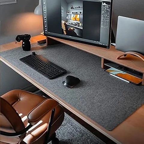 DAWNTREES Felt Desk Mat, 90 x 40 cm, 3mm, Dark Grey | Non-Slip Desk Protector with Small Rubber Mouse Pad, for Home Office, Study and Dry Shelves