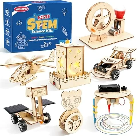 7 in 1 Science Experiments Kit, Wooden Engineering Toys Gifts for Boys 8-12 | Boys Girls Toys Gifts for 8 9 10 11 12 13 14 Year Old, Creative Building Activities, Birthday Gifts for Boys and Girls