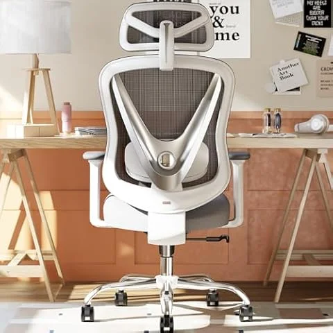 HOLLUDLE Ergonomic Office Chair with 3D Lumbar Support & 3D Adjustable Armrests – V-Back Design, Comfortable Desk Chair for Office & Home, White