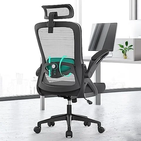 YONISEE Office Chair Ergonomic Office Chair with Lumbar Support, Adjustable Armrests and Headrests, Mesh Chair High Back Comfortable for Home Office (Black)
