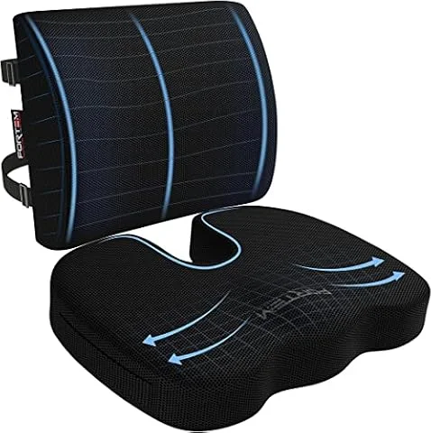 FORTEM Seat Cushion & Lumbar Support for Office Chair, Car Seat Cushions | Memory Foam | Ergonomic Design | Washable Cover | Non Slip | Black