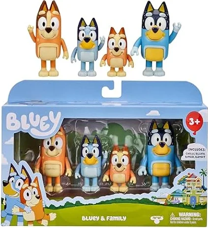 Bluey and Family: Bingo, Bandit and Chilli 4 Figure pack Articulated Character Action Figures 2.5 inches Official Collectable Toy