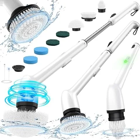 Electric Cleaning Brush, Upgraded Full-Body IPX7 Waterproof & Long Handle | 3 Handle Lengths Electric Brush, 7 Replacement Heads, Electric Spin Scrubber UK for Cleaning, Shower Cleaner for Tub Tile
