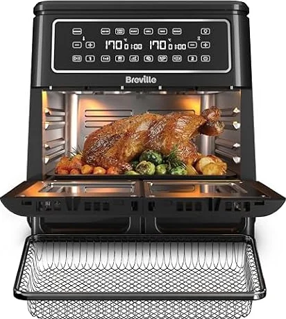 Breville Halo Flexi Air Fryer & Large Mesh Tray | Digital Dual Air Fryer Oven | 11L: Serves 10+ | Fry, Bake, Grill, Roast & Reheat | 2400 W | Save £65 a Year on Energy Bills* | Black [VDF138]