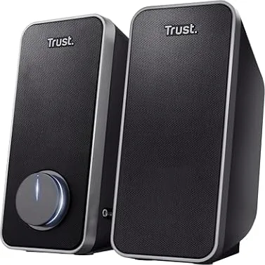Trust Arys 2.0 PC Speakers 28W Peak Power, USB Powered, Black | 3.5 mm AUX, Volume Control, Headphone Connection, Stereo Computer Speaker Set for Desktop Laptop Tablet Phone