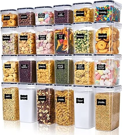 Vtopmart 24 Pcs Airtight Food Storage Containers Set | BPA-Free Plastic Kitchen Storage Containers for Cereal, Flour, Sugar, Pasta, and Baking Supplies, with 24 Labels (Black)